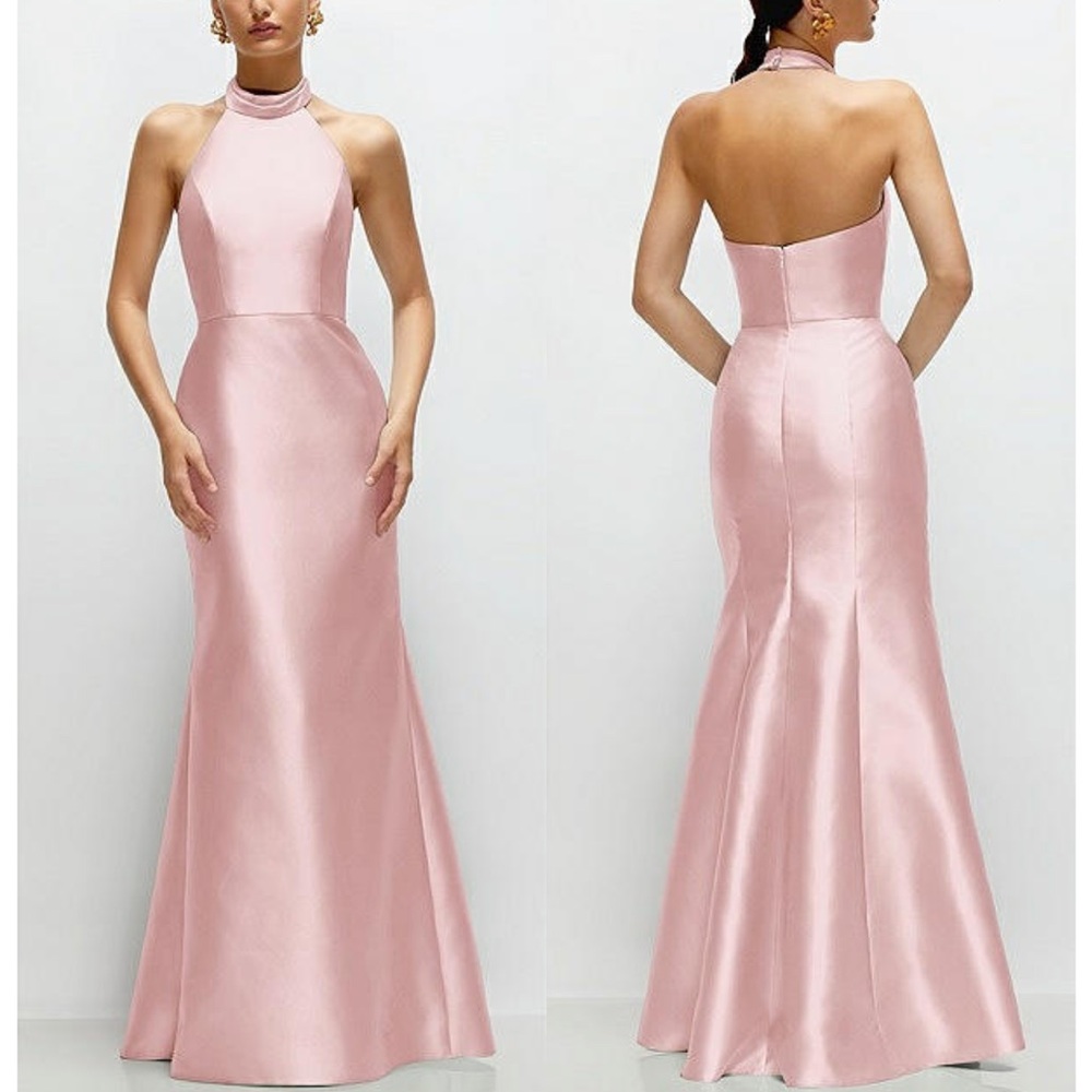 Elegant Pink Halter Neck Bridesmaid Dress